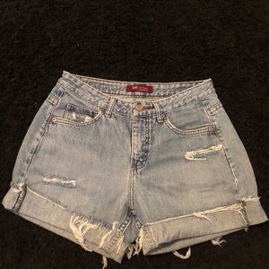 Distressed jean shorts